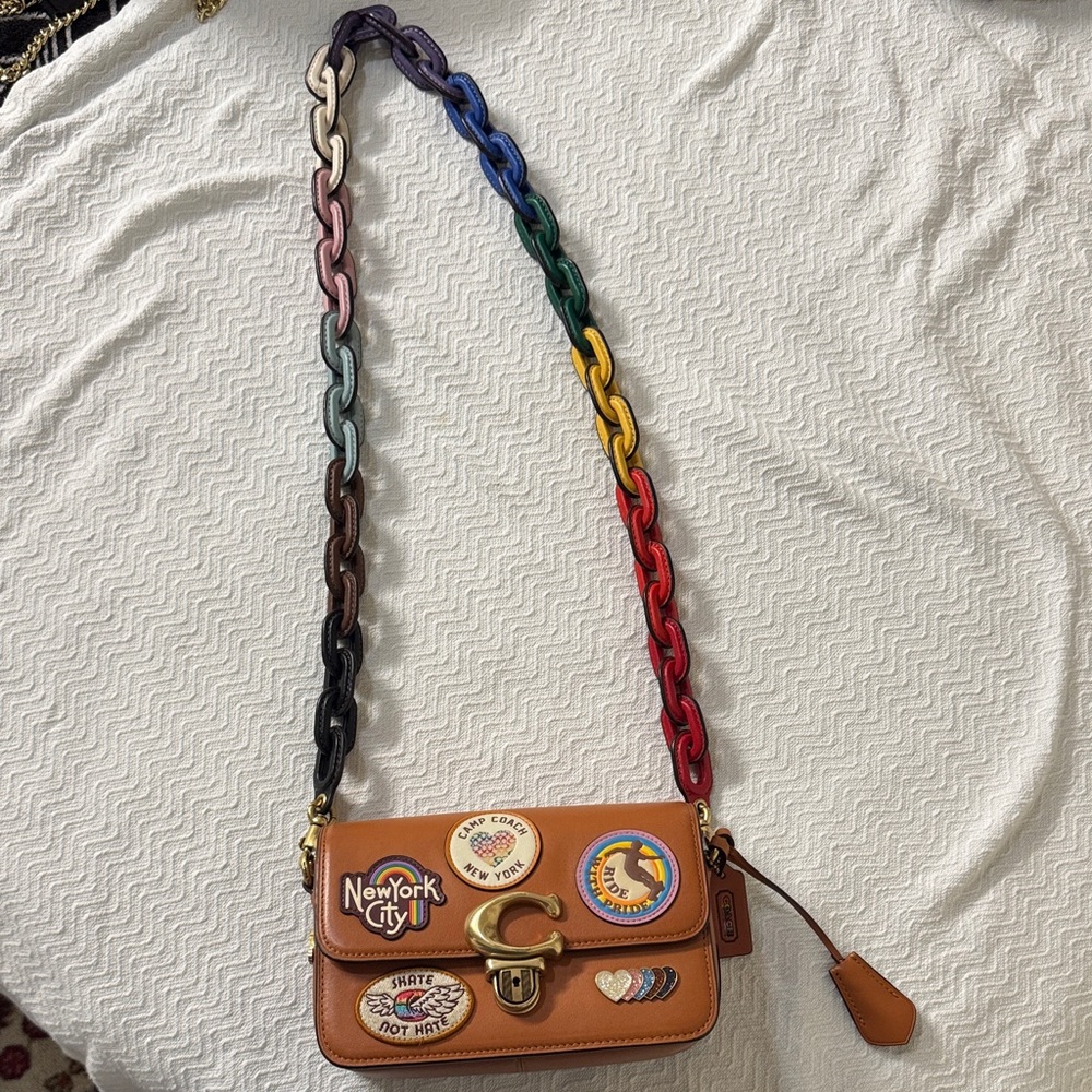 New Coach Brown Bag with Multicolor Strap